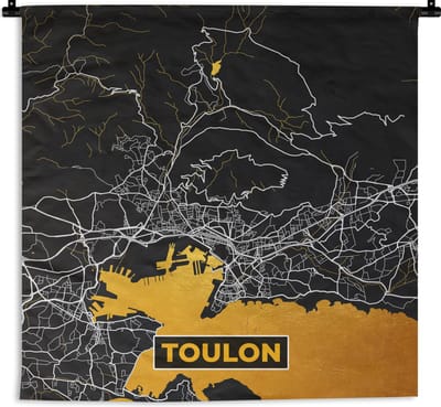Wandkleed - Wanddoek - Kaart – Stadskaart – Toulon - Plattegrond – Frankrijk - 180x180 cm - Wandtapijt
