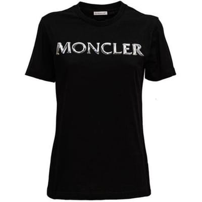 Moncler FW22 Ronde Hals Trui Letterprint Korte Mouw T-shirt Dames tops Zwart 8C00015829ET999 S gray