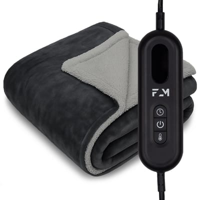 FlowMotion Luxe XL Elektrische Warmtedeken 180x130cm - Grijs/Antraciet - Elektrische Deken met 9 Warmtestanden - Bovendeken met Timer – Verwarmde Deken 160W – Fleece Verwarmingsdeken