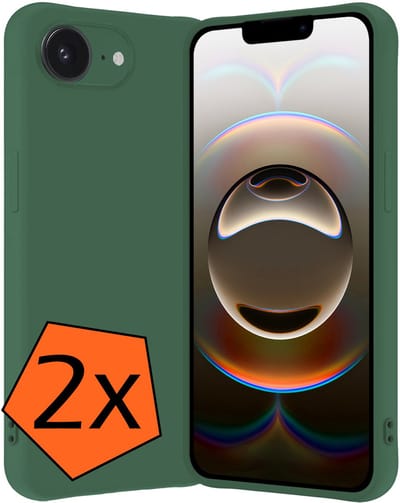 Hoes - 2 Stuks - Geschikt voor Apple iPhone 16e - Sterk & Shockproof - Case Siliconen - Back Cover - Telefoon Hoes - Donkergroen