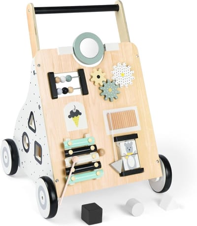 Multifunctionele houten loopwagen voor baby's, 2-in-1 activiteitsspeelgoed, Montessori speelgoed voor kinderen vanaf 12 maanden