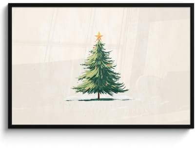 Poster in lijst - Fotolijst 120x80 cm - Posters - Kerstboom - Illustratie - Ster - Sneeuw - Posterlijst zwart - Decoratie - Wanddecoratie woonkamer - Muurdecoratie slaapkamer - Kerstversiering - Kerstdecoratie voor binnen - Kerstmis