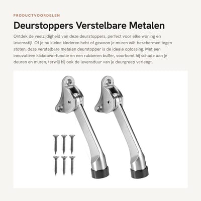 Dailygoods- Deurstopper - Verstelbaar - Deurstoppers voor binnen/buiten - Zinklegering - Rubber buffer - Soft-lock design - Bescherming tegen schade - Deurbuffer