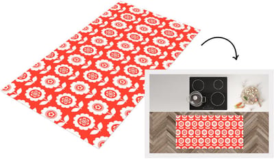 Keukenloper 120x60 cm - Keukenmat vinyl Bloemen - Patroon - Rood - Keukenmatten loper - Keuken vloerkleed tapijt