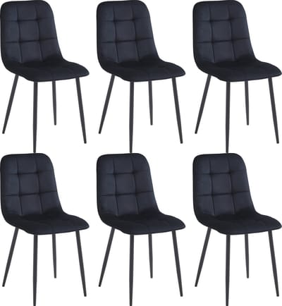 Colenis - Ela Eetkamerstoel - Set Van 6 - Zwart - Velvet - Design