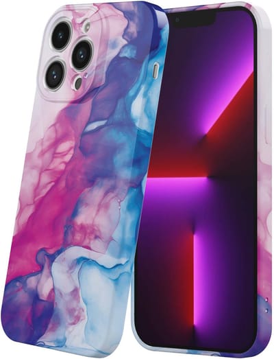 Smartphonica Telefoonhoesje Geschikt voor iPhone 13 Pro met Roze Blauw Marmer Opdruk - Flexibel Softcase TPU - Backcover Case Rosé Blue Marble Design geschikt voor iPhone 13 Pro