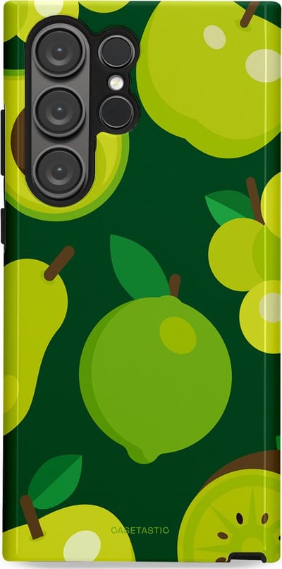 Casetastic Hoesje Geschikt voor Samsung S23 Ultra - Stijlvolle Beschermende Duo-layer Case - Peren Appel Groen