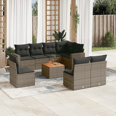 vidaXL - 9-delige - Loungeset - met - kussens - poly - rattan - grijs