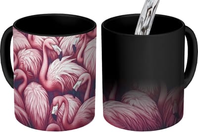 Magische Mok - Foto op Warmte Mokken - Koffiemok - Flamingo - Roze - Dieren - Magic Mok - Beker - 350 ML - Theemok