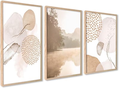 Poster Set - Muurprints Wanddecoratie - Woonkamer Decoreren - Set van 3 - 21x30 cm - Bruin-Beige