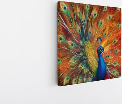 Saammp Canvas Schilderij - Pauw - Dieren - Natuur - 20x20 - Foto op canvas - Wanddecoratie - muurdecoratie Woonkamer - Slaapkamer decoratie - Canvas Print