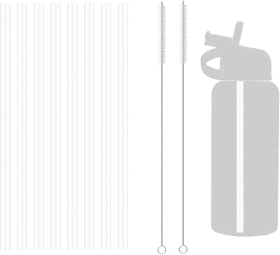 Set van 8 Vervangende Rietjes voor 1.2 L en 850 ml Bekers met 2 Schoonmaakborstels, Transparant, BPA-vrij, Ideaal voor Drinkglazen en Duurzaam Gebruik (24.6 cm)