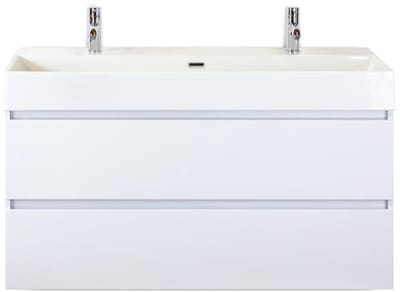 Maxx XL Badmeubelset 120 cm - Wit Hoogglans - Wastafel Kube Enkel 2 Kraangaten