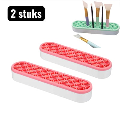 2 stuks - Kwastenhouder - Silicone Make-up Organizer en Droogrek - All-in-One Opbergsysteem voor Lippenstift， Kwasten en Cosmetica， Hygienisch en Ruimtebesparend - Roze