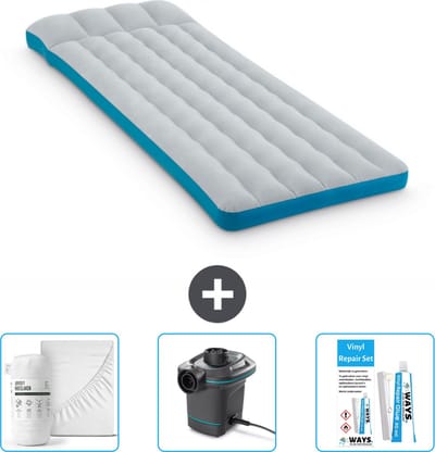 Intex Campingmat - Twijfelaar - 72 x 189 x 20 cm - Blauw - Inclusief Hoeslaken - Pomp en Reparatieset