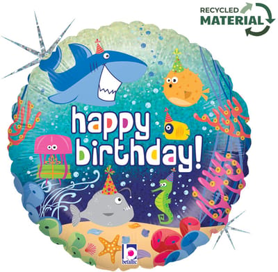 Folieballon - Happy Birthday holografisch Ocean - 45 cm - Helium- en Luchtvulling