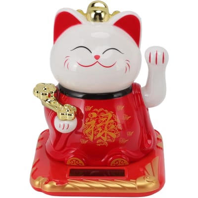 Chat Chanceux Agitant Lumière à Induction Plastique Chinois Chat de Bienvenue Ornement pour Maison Voitures Bleu