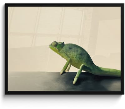 Poster in lijst - Fotolijst 80x60 cm - Posters - Kameleon - Groen - Minimalistisch - Posterlijst zwart - Decoratie - Wanddecoratie woonkamer - Muurdecoratie slaapkamer