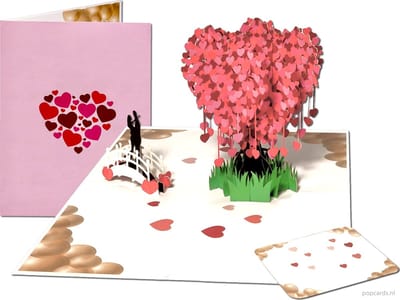 Popcards popupkaarten - Romantische Boom vol hartjes - Liefde Valentijn Verloving Trouwen Verliefd Valentijnskaart Sakura Bloesem Kersenbloesem Liefdeskaart pop-up kaart 3D wenskaart