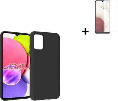 Hoesje Geschikt voor Samsung Galaxy A03s - Siliconen - A03s Screenprotector - Hoesje Zwart Case + Tempered Glass