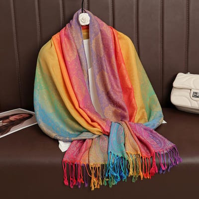 Écharpe en Cachemire de Luxe pour Femme Imprimée Shawl et Châles Chauds d'Hiver Pashmina Bandana Long Jacquard Cachemire Paisley Foulard Femme orange