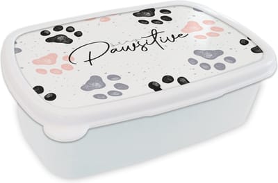 Broodtrommel Wit - Lunchbox - Brooddoos - Stay pawsitive - Honden - Quotes - Spreuken - 18x12x6 cm - Volwassenen