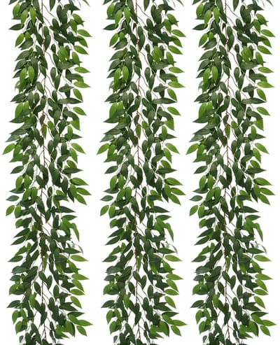 dallisten 3 strengen Italiaanse Ruscus kunstmatige wijnstokken, 73 inch zijden wijnstok slinger met groene bladeren, nep hangende planten groen decor voor thuis, slaapkamer, muur, feest, bruiloft
