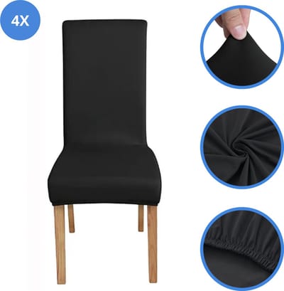 DIVERZA Stoelhoes Zwart Eetkamerstoelen 4 stuks – Met beschermende viltjes – Stretch