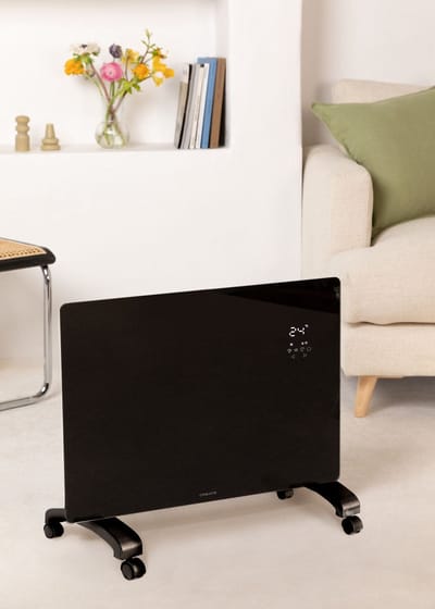 CREATE Glass Panel Heater Elektrische 1500W - Smart WiFi bediening via app - 2 Vermogens - Vrijstaand of wandmontage - Convectorkachel - Timer functie - IP 24 spatwaterdicht - Thermostaat 24 uur - Op Wielen - Zwart - Warm Crystal