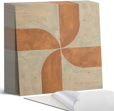 Coloray Plaktegels - Geometrie met bogen Zelfklevende Tegels - 20 cm x 20 cm - Oranje Plaktegels - 20 stuks - Vierkant PVC Tegels - Plaktegels Badkamer - Plaktegels Vloer - Vinyl Tegels Zelfklevend - Wandtegel Zelfklevend