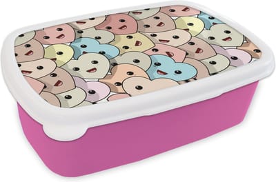 Broodtrommel Roze - Lunchbox - Brooddoos - Hart - Patroon - Baby - 18x12x6 cm - Kinderen - Meisje