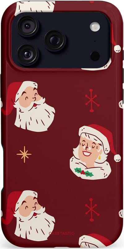 Casetastic hoesje geschikt voor Apple iPhone 17 Pro Max - MagSafe - Dubbellaagse bescherming - Mr. & Ms. Santa - Kerst - Fashion Case - Bordeaux Lichtgrijs Taupe