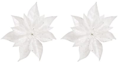 Cosy & Trendy Kerstboomversiering - 2x - bloem - op clip - witte kerstster - 18 cm