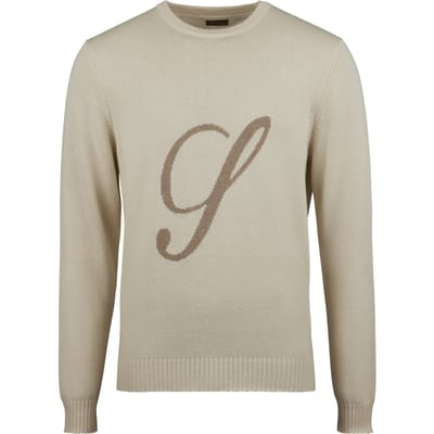 Stenströms Crew Neck,intarsia Logo Cream Maat: XL | Sweaters Outlet | Heren | Beige