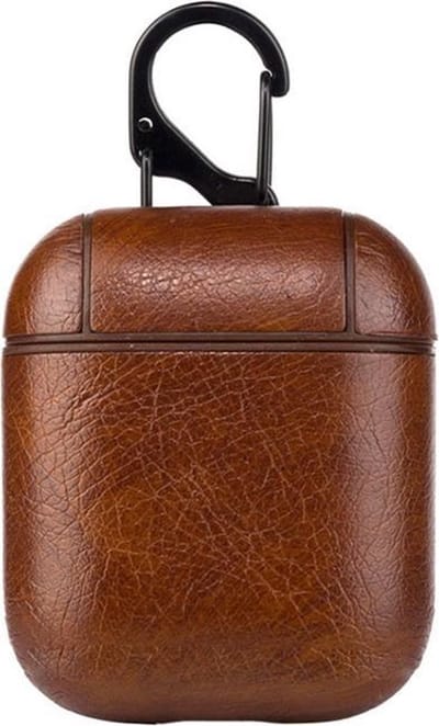 AirPods hoesjes van By Qubix - AirPods 1/2 hoesje Litchi PU Series - hard case - donker bruin Airpods Case Hoesje voor Airpods Airpods 1 Airpods 2