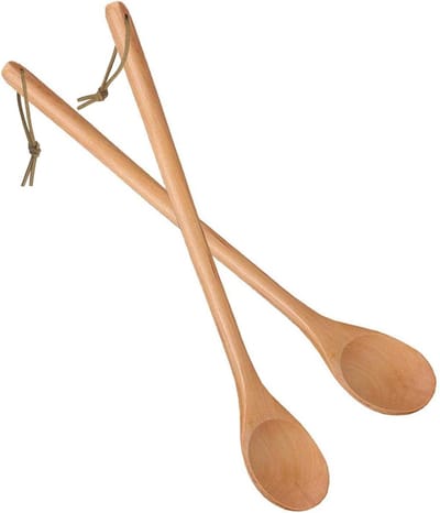 Set van 2 houten lepel met lange handgreep voor de keuken - multifunctionele kookgereedschappen, duurzaam en ergonomisch