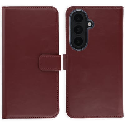 Selencia Hoesje - Geschikt voor Samsung Galaxy S26 - Echt Lederen Bookcase - Burgundy