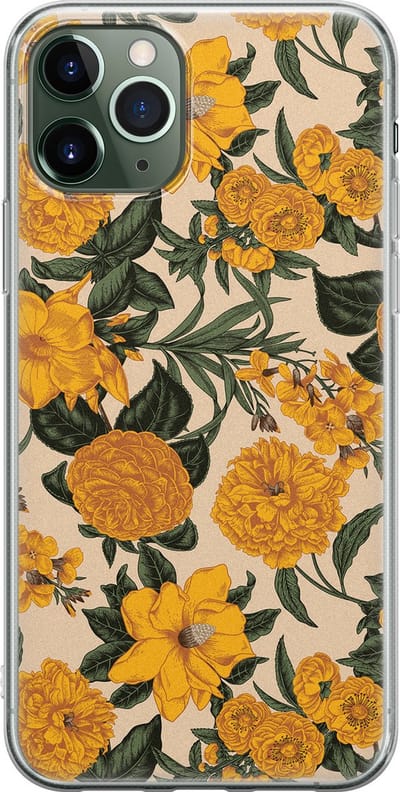 Leuke Telefoonhoesjes - Geschikt voor iPhone 11 Pro - Retro flowers - Soft case - TPU - Geel