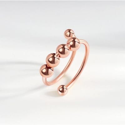 Zilverkleur Vrij Draaibare Ronde Kralen Anti-Stress Angst Verstelbare Ring Voor Vrouwen Mannen Mode Persoonlijkheid Sieraden Cadeau Resizable beige