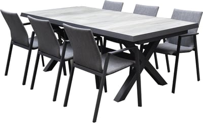 Nancy New Delhi dining tuinset uitschuifbaar 204-264x103xH74,5 cm 7 delig aluminium