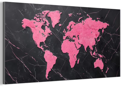 Aluminium schilderij 160x80 cm - Wanddecoratie metaal - Wereldkaart - Roze - Marmer - Metalen muurdecoratie woonkamer - Decoratie industrieel - Foto op dibond - Industriële accessoires slaapkamer