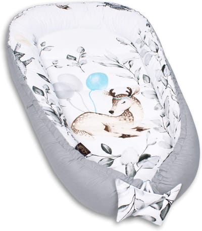 Premium knuffelnest set voor baby's - babynest 90x50, uitneembare vulling, knuffeldeken, nekkussen en plat kussen - 100% katoen Oeko TEX