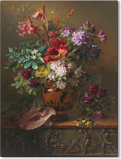 Canvas Schilderij Stilleven met bloemen in een Griekse vaas - Georgius Jacobus Johannes van Os - 70x100 cm