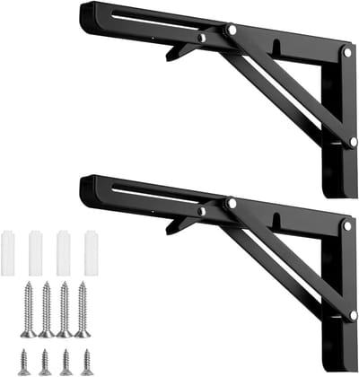 Vouwbare Steunbeugels voor Planken - 2 Stuks Zwart, Sterk Staal, 16 Inch, Wandmontage, Ideaal voor Drijvende Planken en Werkbladen