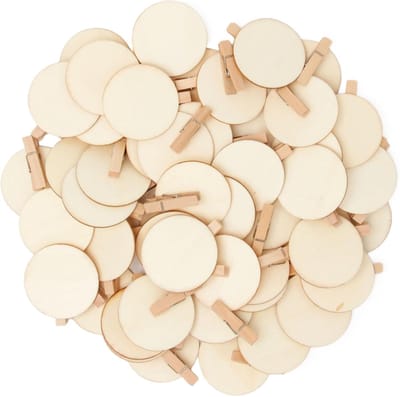 Dailygoods - 50 Stuks Houten Knijpers met Ronde Schijf - Decoratieve Mini Klemmen voor Knutselen