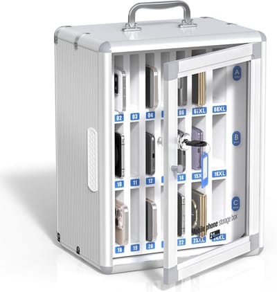 Telefoon Kluis - Opbergkast Mobiel - Gecentraliseerd Beheer - Veiligheids Slot - 24 Slots - Zilver