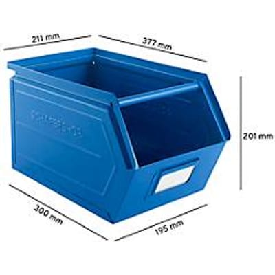 Schäfer Shop Select magazijnbak met open voorzijde, met draagbeugel, L 377 x B 211 x H 201 mm, 11,5 l, 60 kg, staal, RAL 5015 (hemelsblauw)