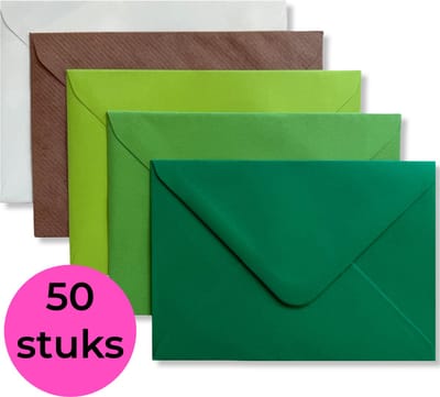 50 Cards & Crafts Luxe gekleurde C6 enveloppen | Groen / Bruin | 162x114mm