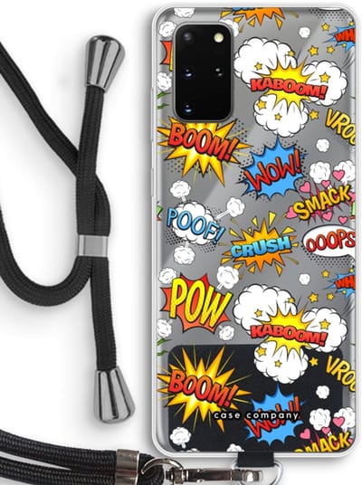 Case Company® - Hoesje met koord geschikt voor Samsung Galaxy S20 Plus hoesje met Koord - Pow Smack - Telefoonhoesje met Zwart Koord - Bescherming aan alle Kanten en Over de Schermrand