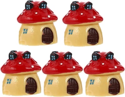 Miniatuur Paddenstoelenhuisjes - Tuinornamenten Huisjes - Decoratie Creëren - Set van 5 stuks - 3x2.5CM - Rood